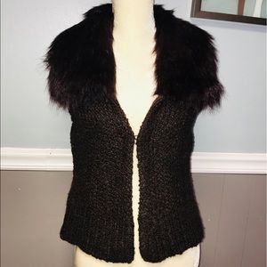 Loft Knitted Vest with Fur Collar
